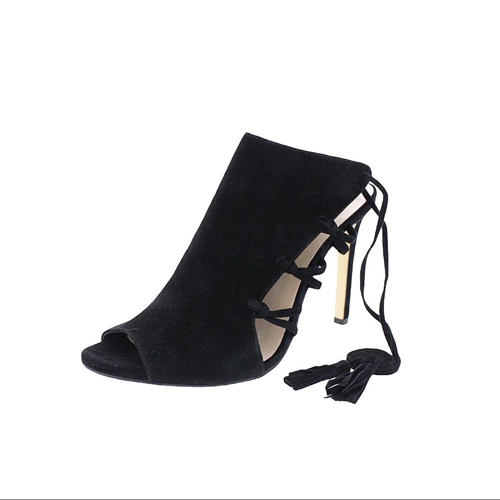 LORD & TAYLOR | Tie Up Lace Suede Heels